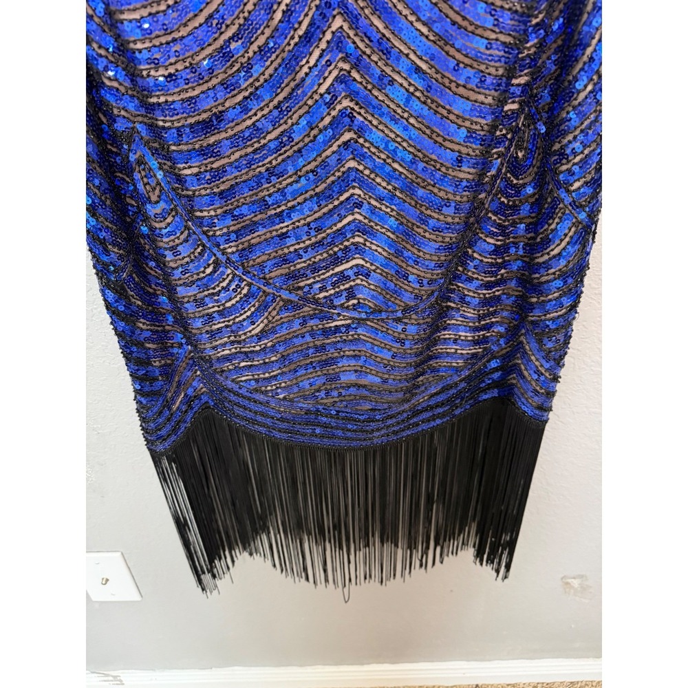 NWT‎ Unique Vintage Flapper Dress 1X/16 Blue Sequin Fringe Whimsy 1920's Gatsby - Picture 8 of 11